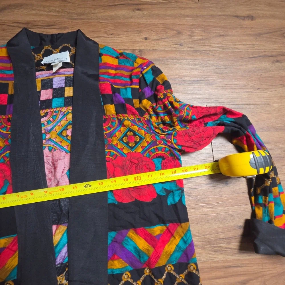 Vintage Sheri Martin Rayon Open Front Jacket Geometric M Maximalist 80s 90s